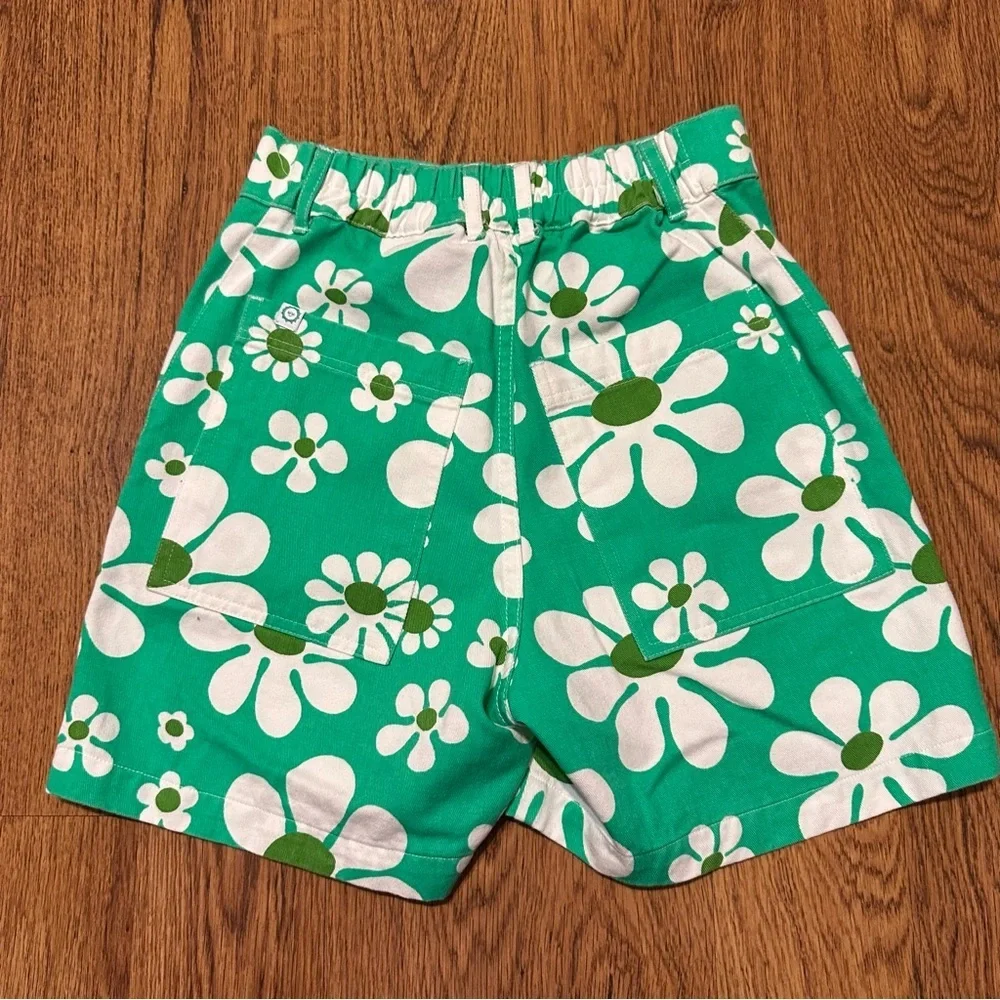 Big Bud Press Green Floral Work Pants Fun Bright Retro Shorts Size XXS - Picture 2 of 8